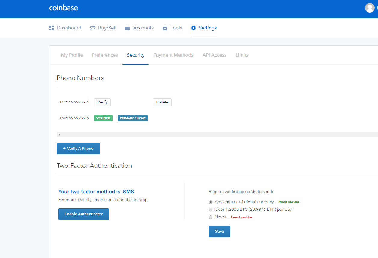 2 factor authentication coinbase