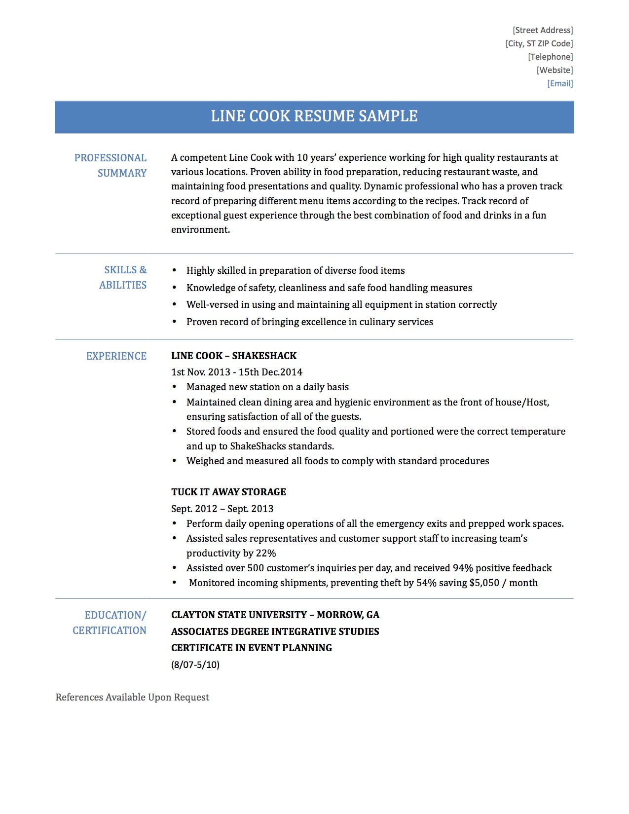 Line Cook Resume Template