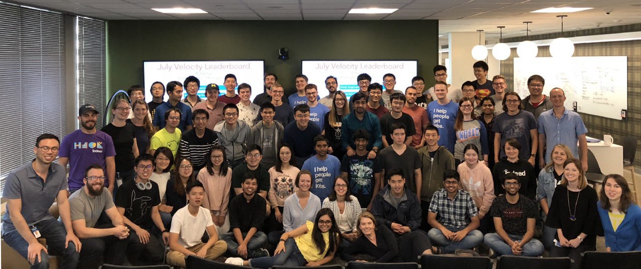 Group photo of Indeed University students at Seattle office
