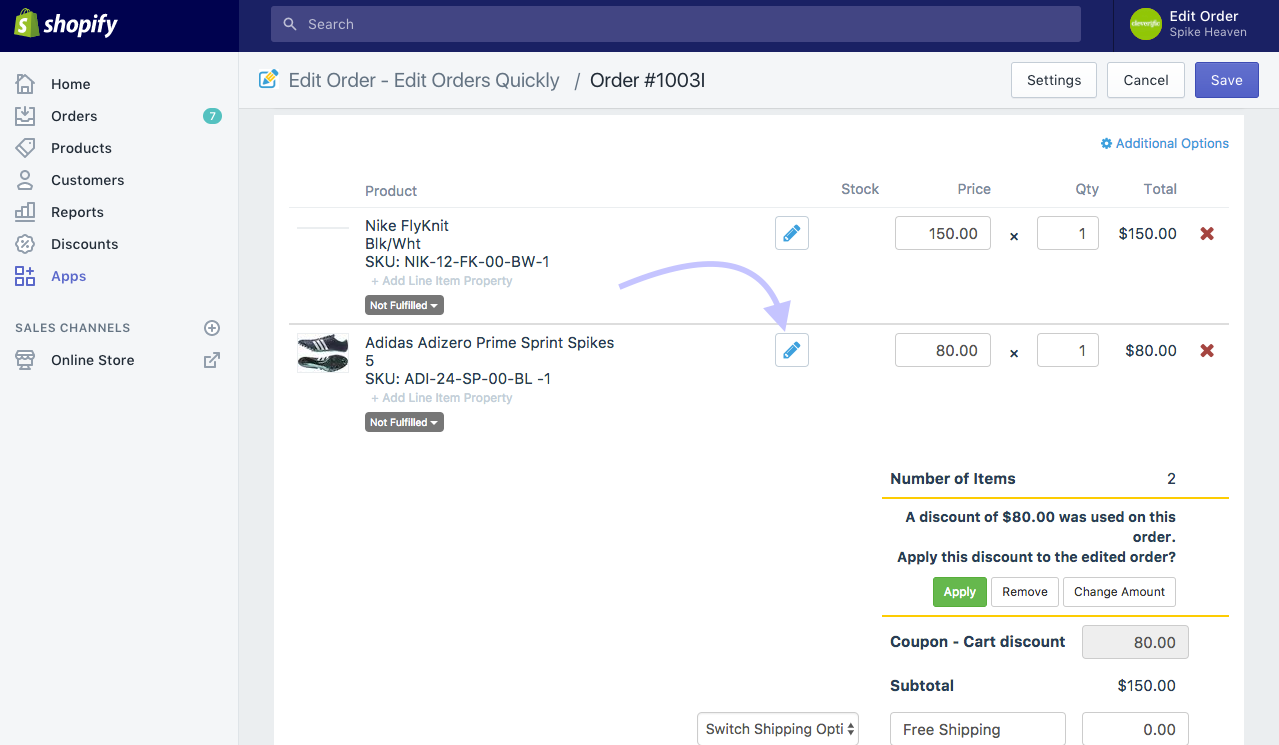Remove or edit tax amount using Edit Order for Shopify