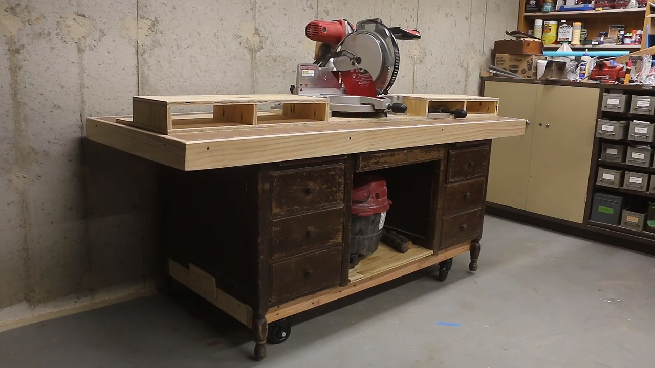 How To Turn An Old Desk Into A New Miter Saw Station