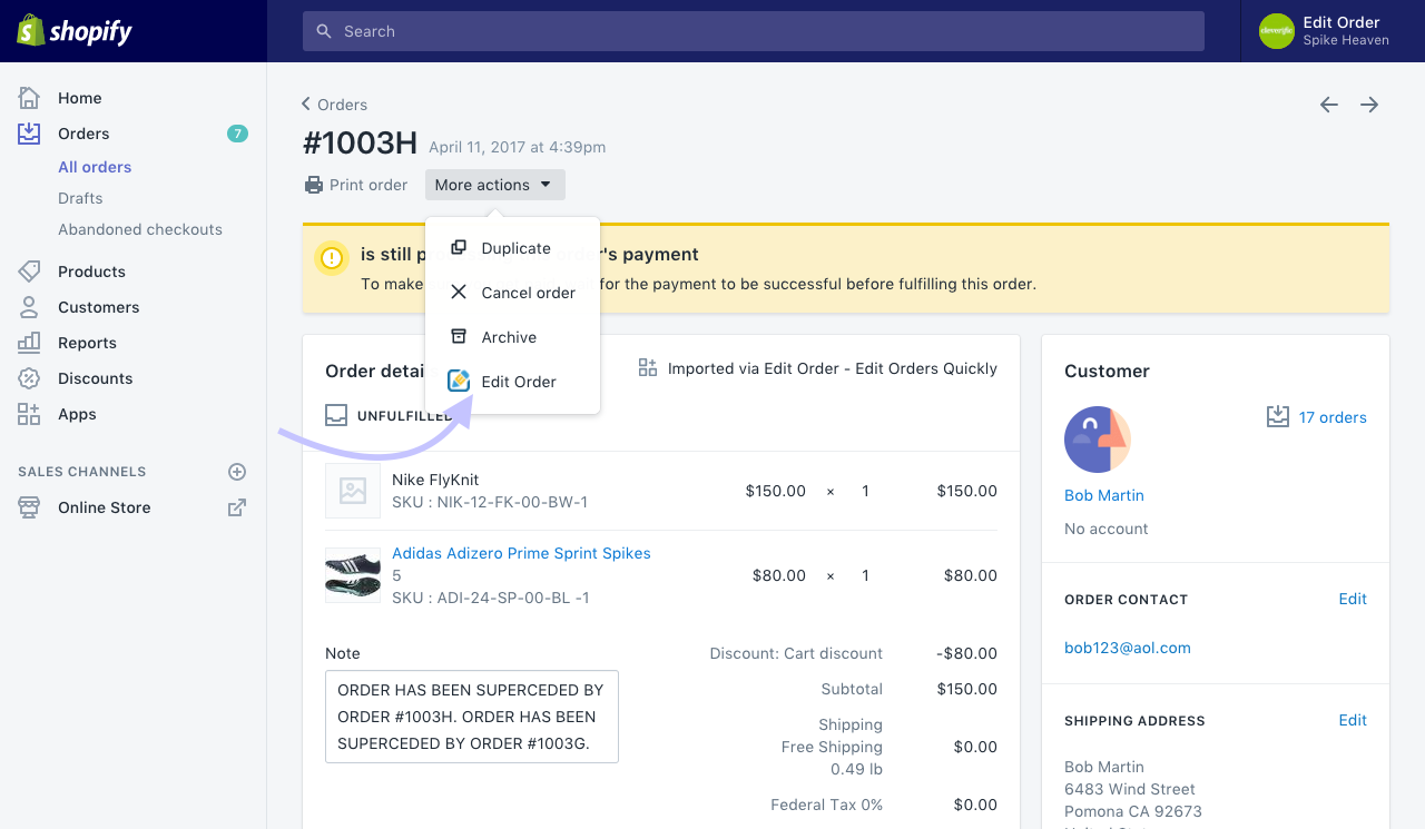 Remove or edit tax amount using Edit Order for Shopify