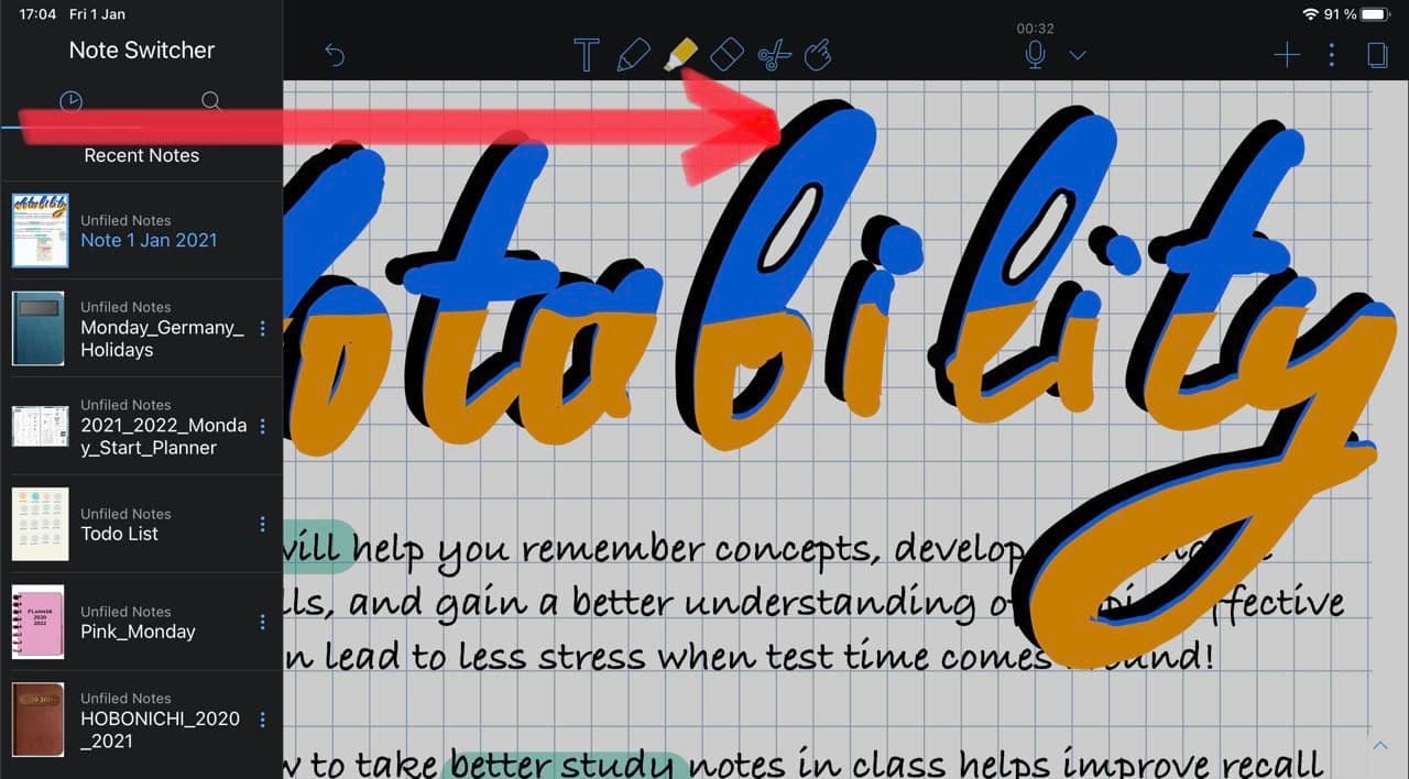note side bar in notability