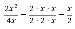 Simplifying two-x-squared divided by the quantity four-x