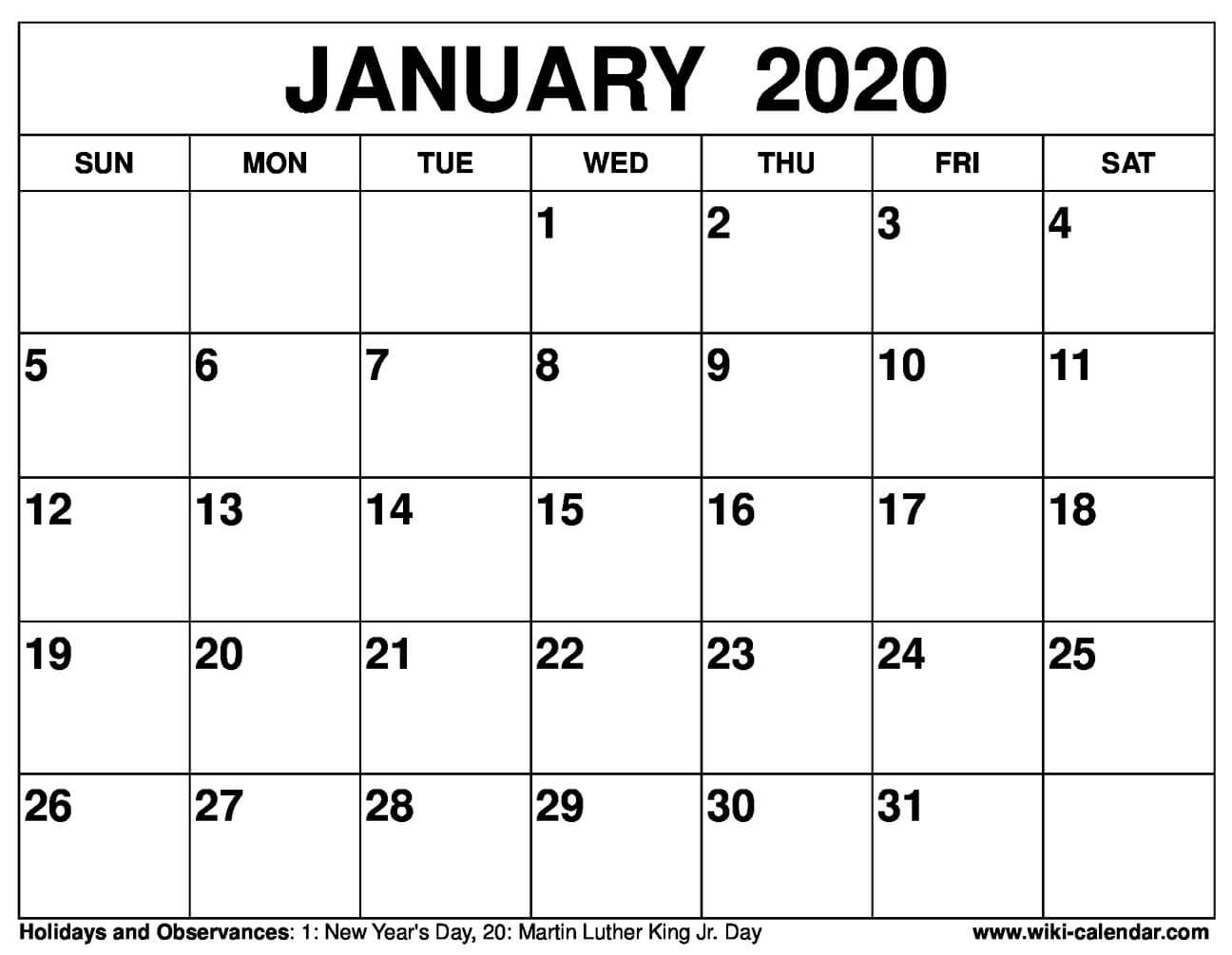 Free Printable January 2020 Calendar Sharon Gore Medium