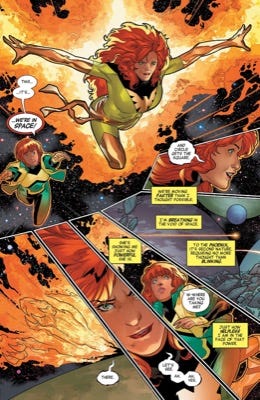 Cover of Generations: Phoenix and Jean Grey, set in space with 5 panels along the bottom all with unique angles