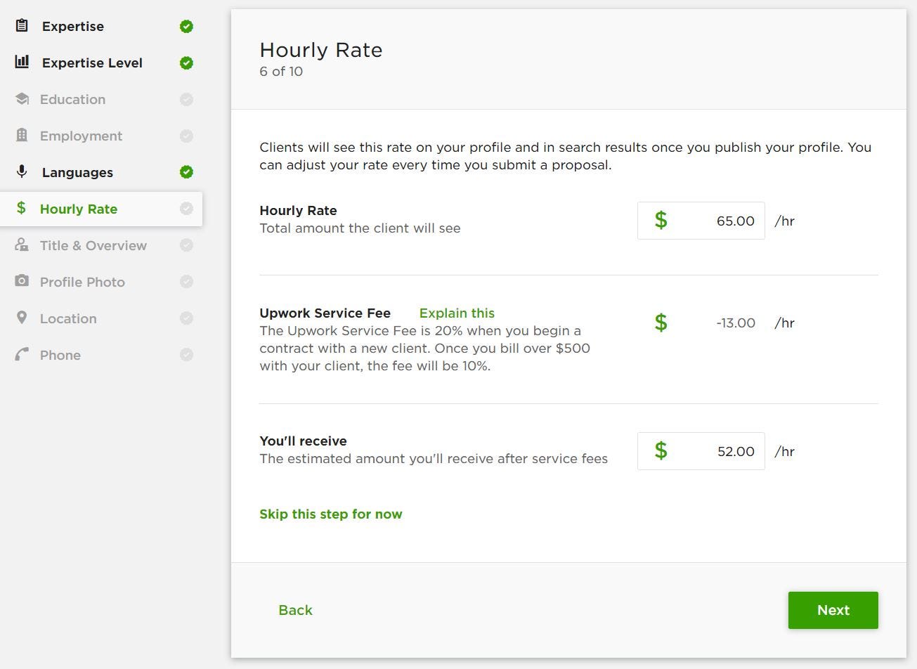 upwork hourly rate for writers