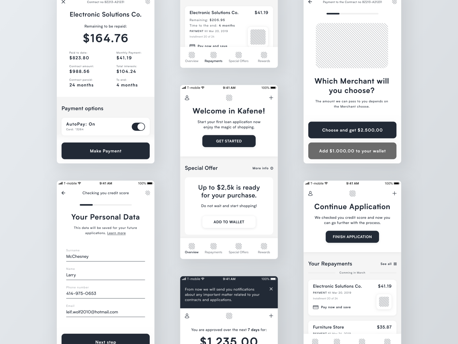 wireframes for a loan application by Ryszard Cz