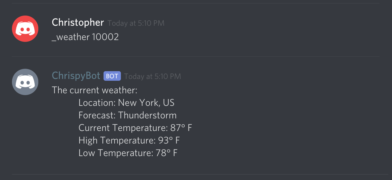 Adding Weather Functionality To Chrispybot My Discord Js Bot By Chris Truong Medium
