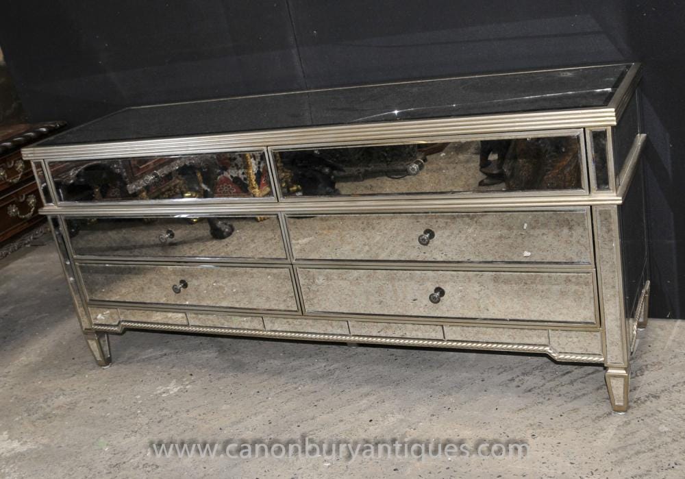 Xl Art Deco Mirrored Chest Drawers Sideboard Mirror Furniture