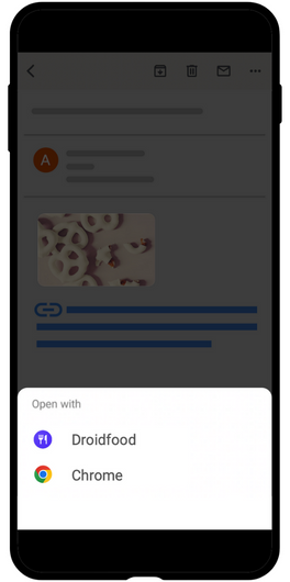 Android screenshot of the disambiguation dialog where the app options are Droidfood and Chrome