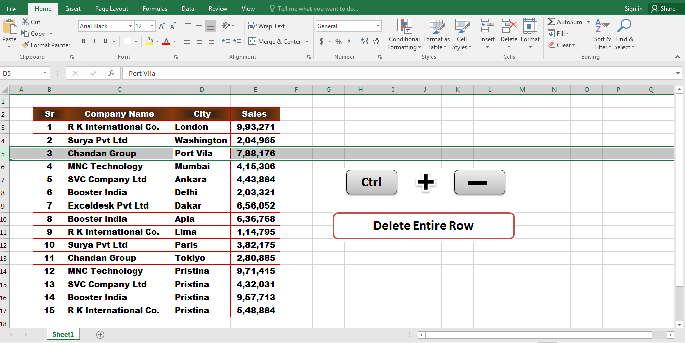 excel shortcut for highlighting row