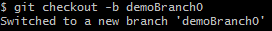 Screenshot of Git command to create a new branch