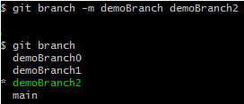 Screenshot of Git command to rename a branch