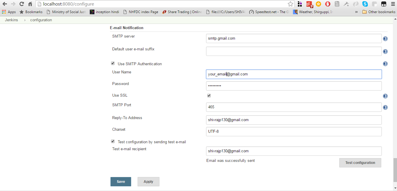 Jenkins setting up email reports. With jenkins we can have test results