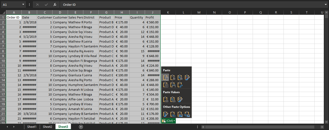 Create a worksheet of fake sales data in Microsoft Excel by José