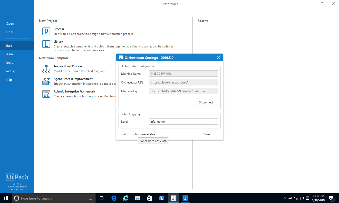 uipath robot unavailable