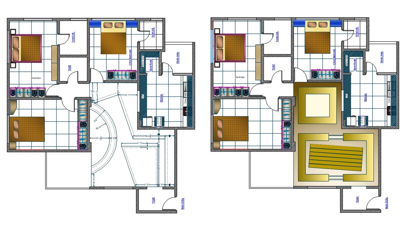 3 Bedroom House Plan With Ceiling Design Autocad Drawing