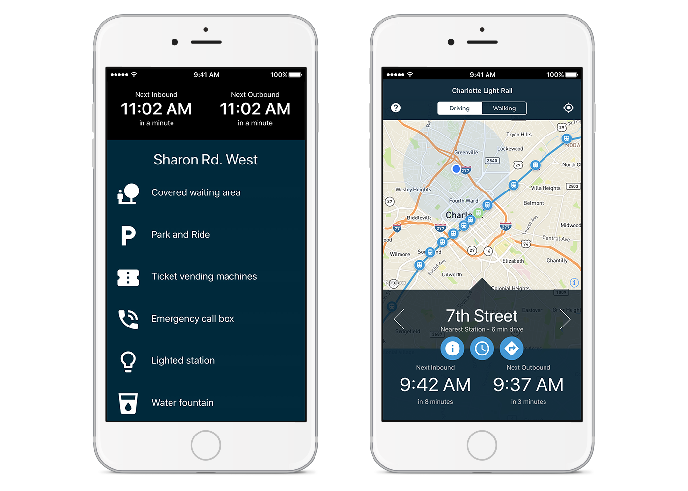 Built in React Native the Charlotte Light Rail app by Mapbox maps