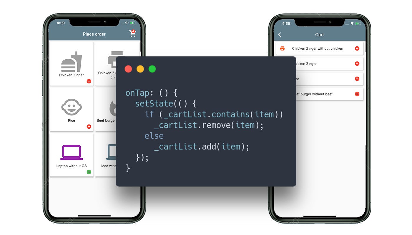 Flutter Using simple setState() to build a shopping cart example