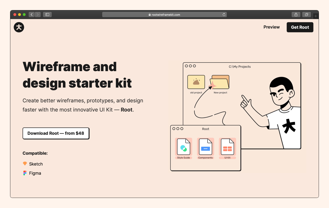 Root — Wireframe & Design Starter Kit.