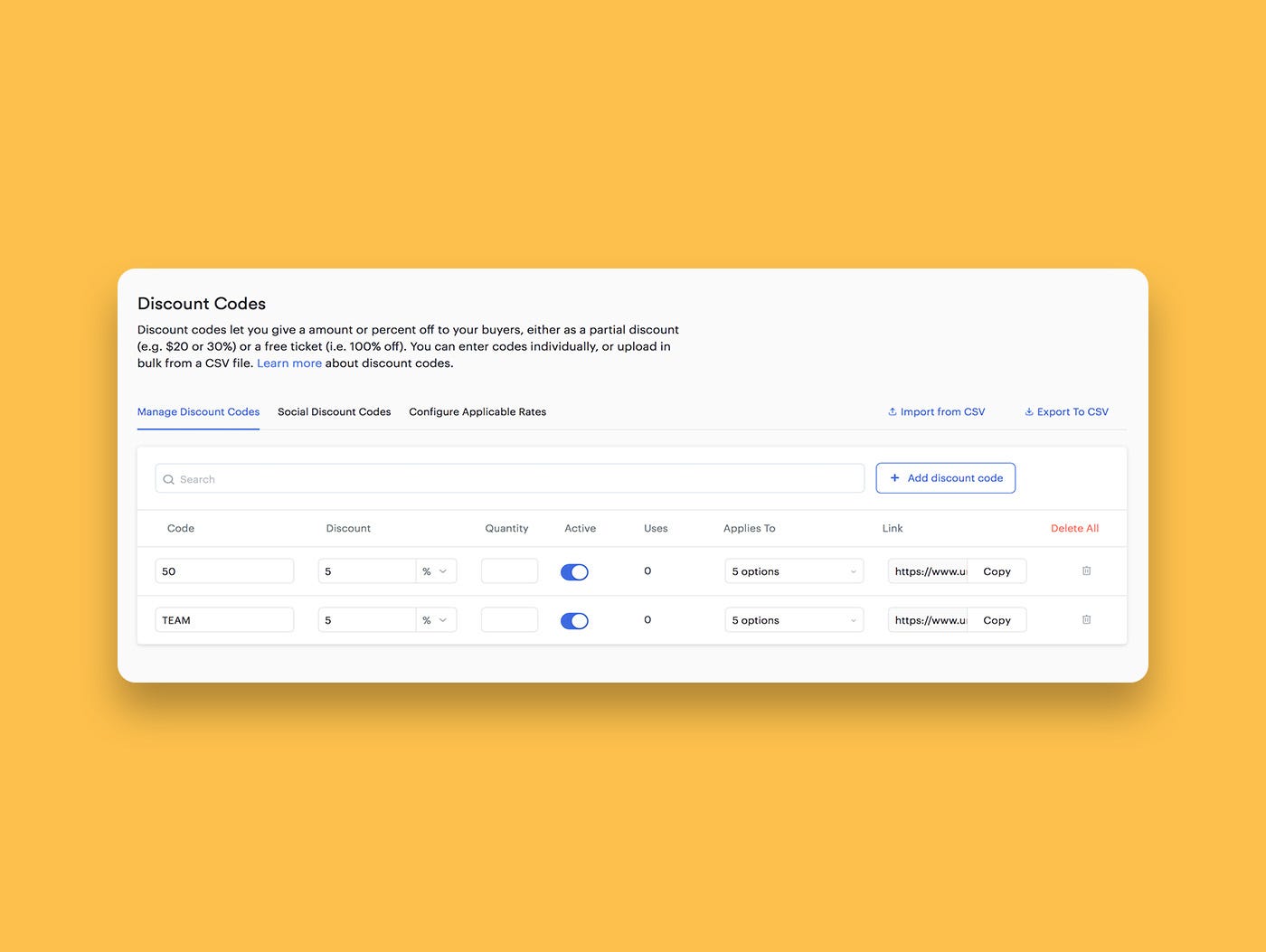 Global Discount Codes are now available Universe
