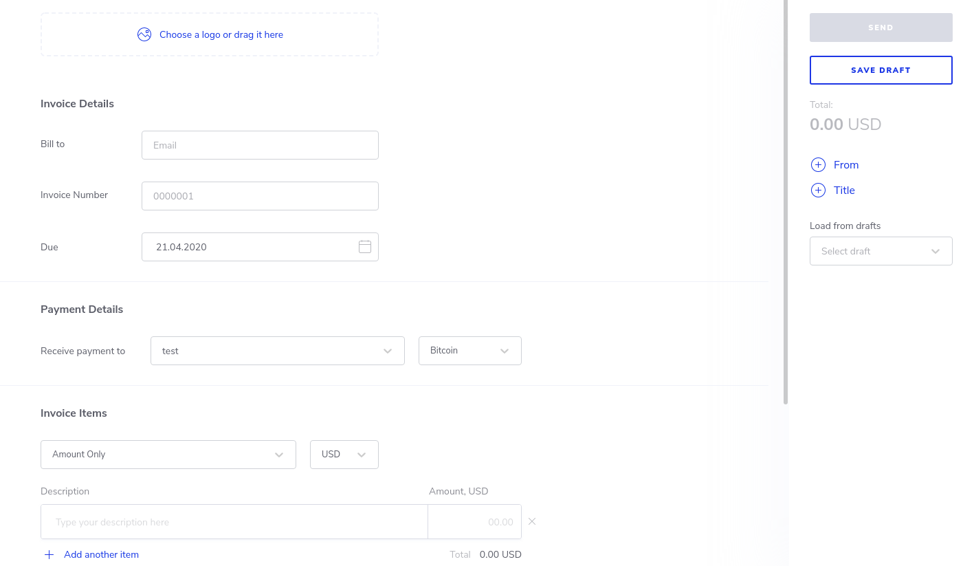 Bitcoin invoice generator