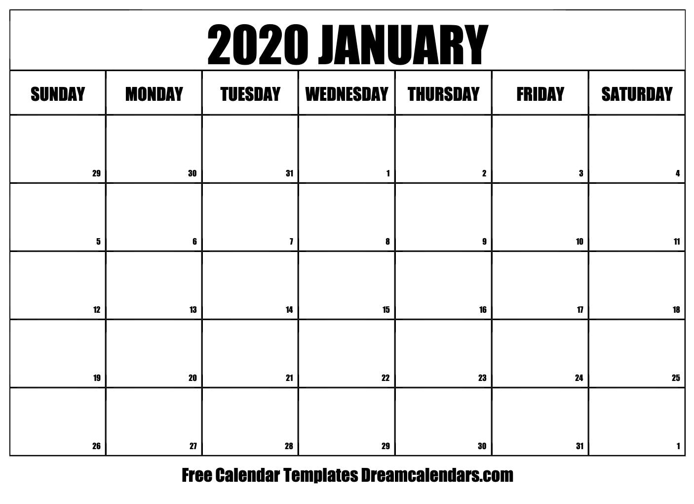 Free Calendar Templates January 2020