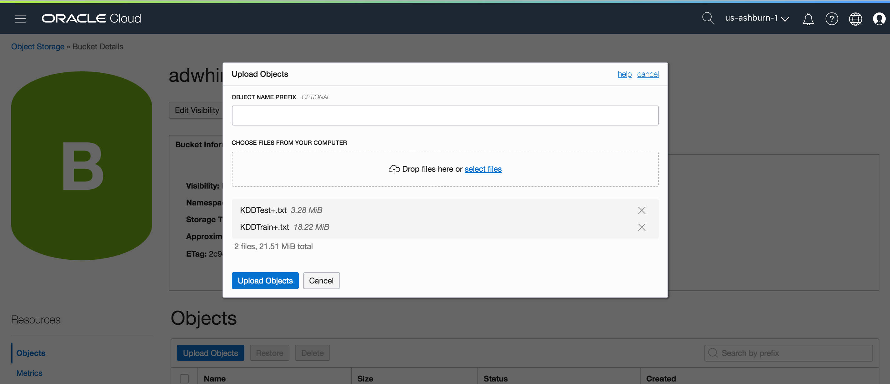 Upload a file into Oracle Object Storage