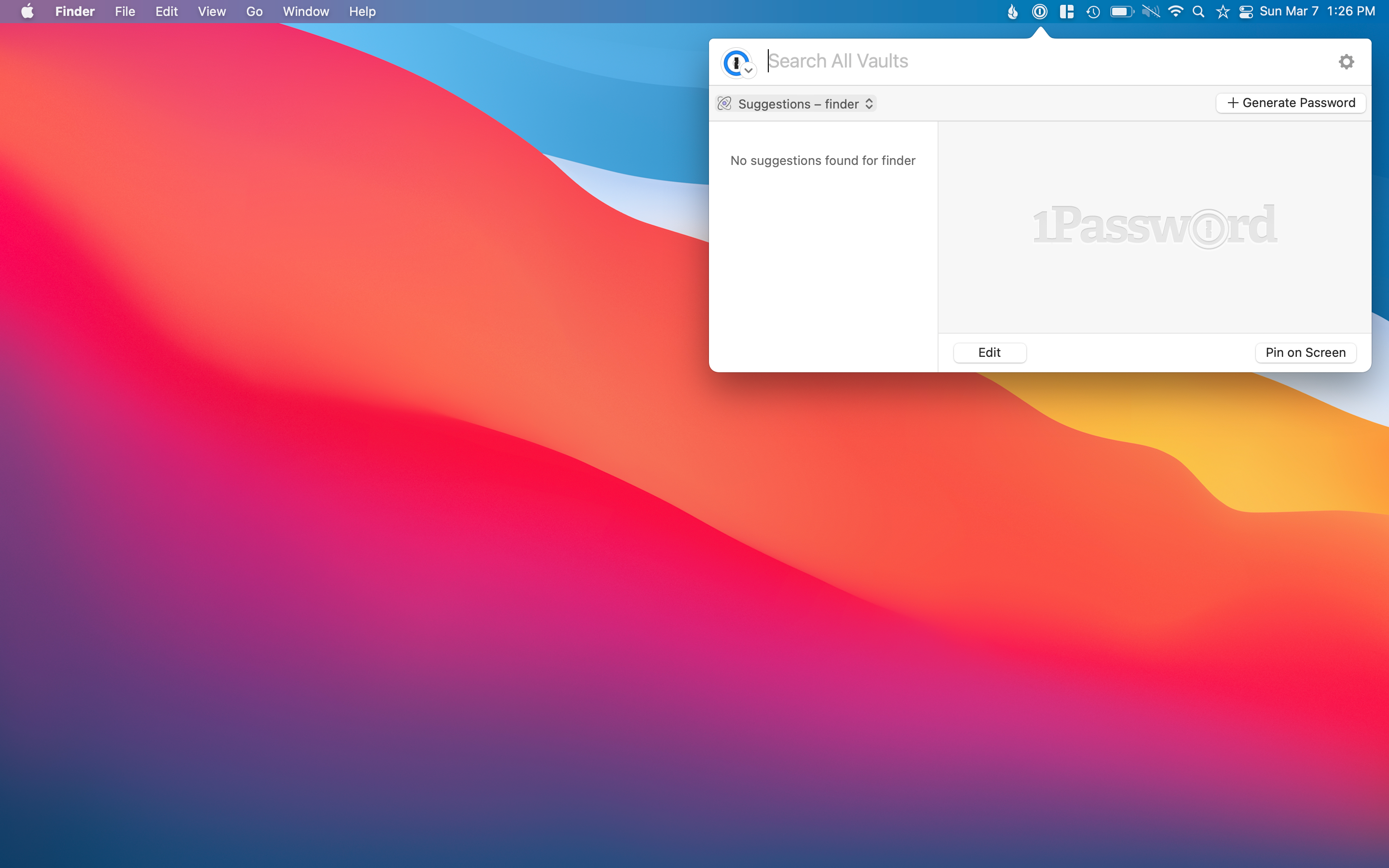 1Password available on the menu bar.