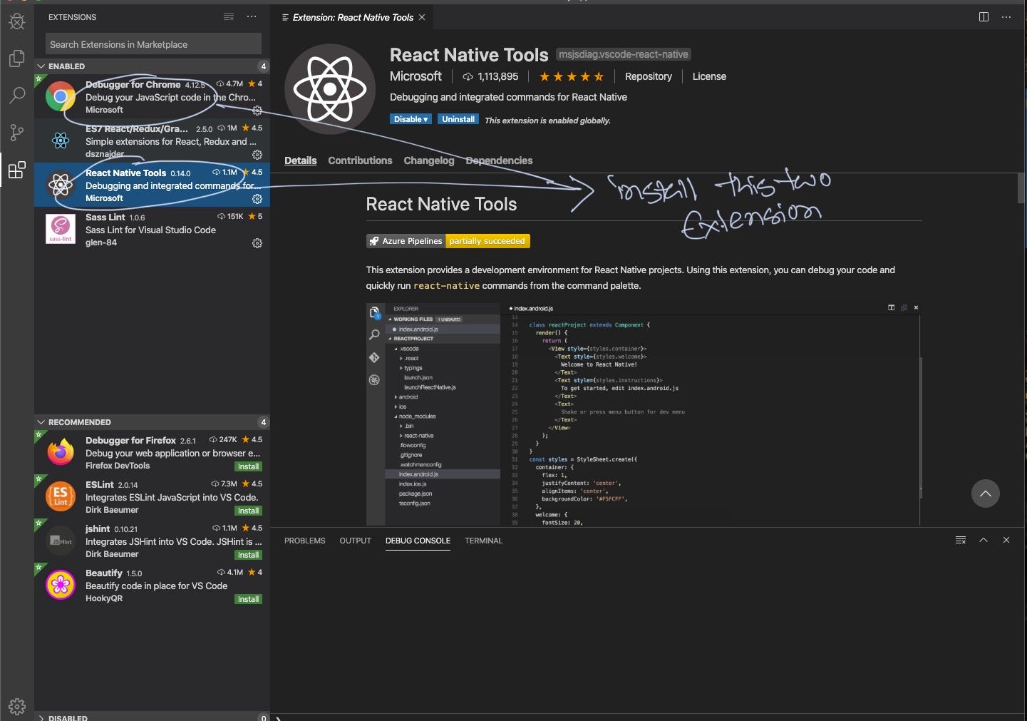 Visual studio code and react native Visual studio code and react native