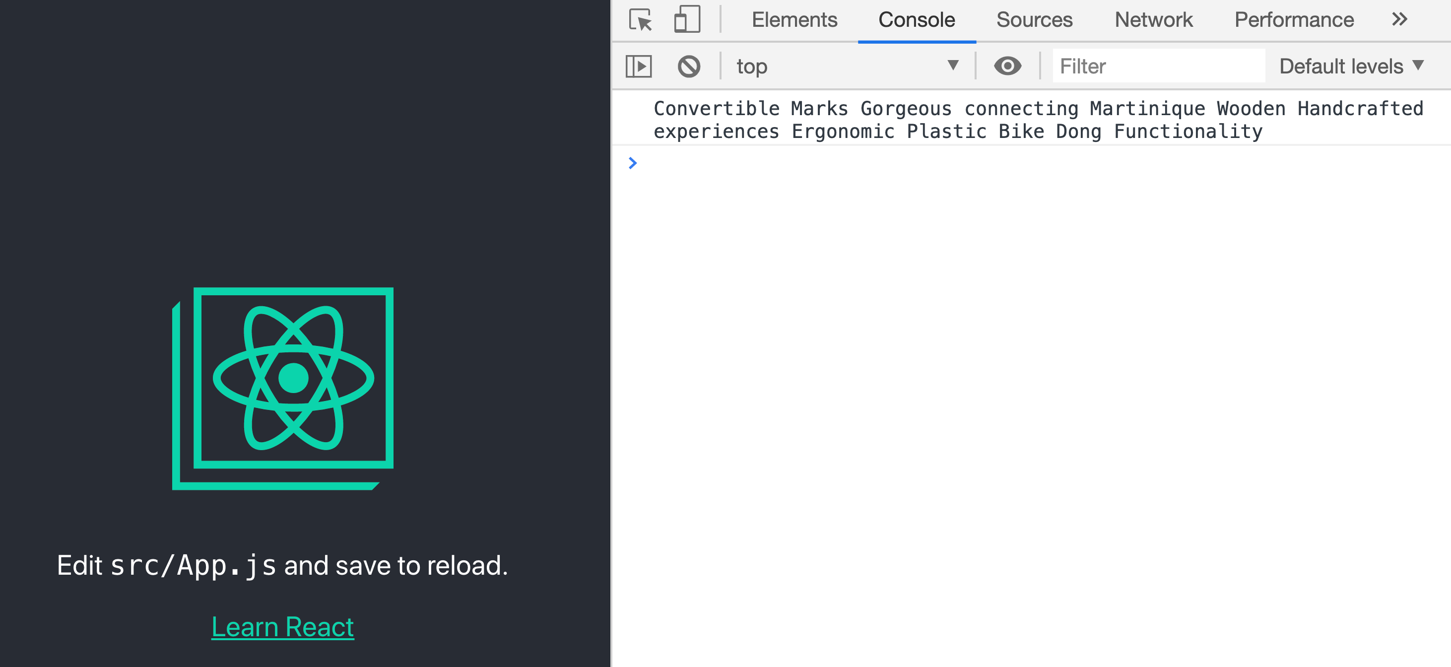 Console log shows the output of word generator Console log shows the output of word generator
