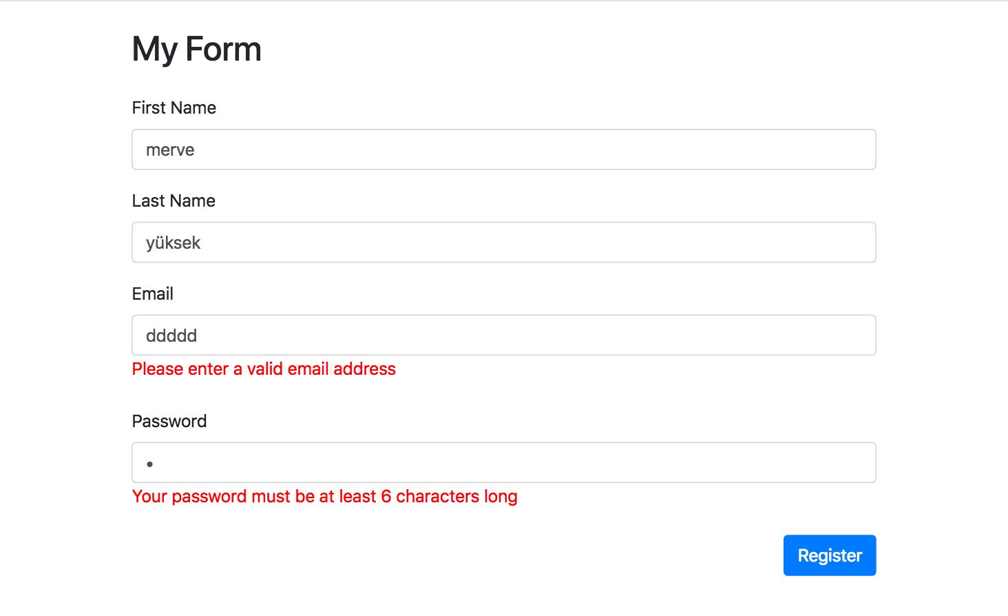 jquery registration form validation