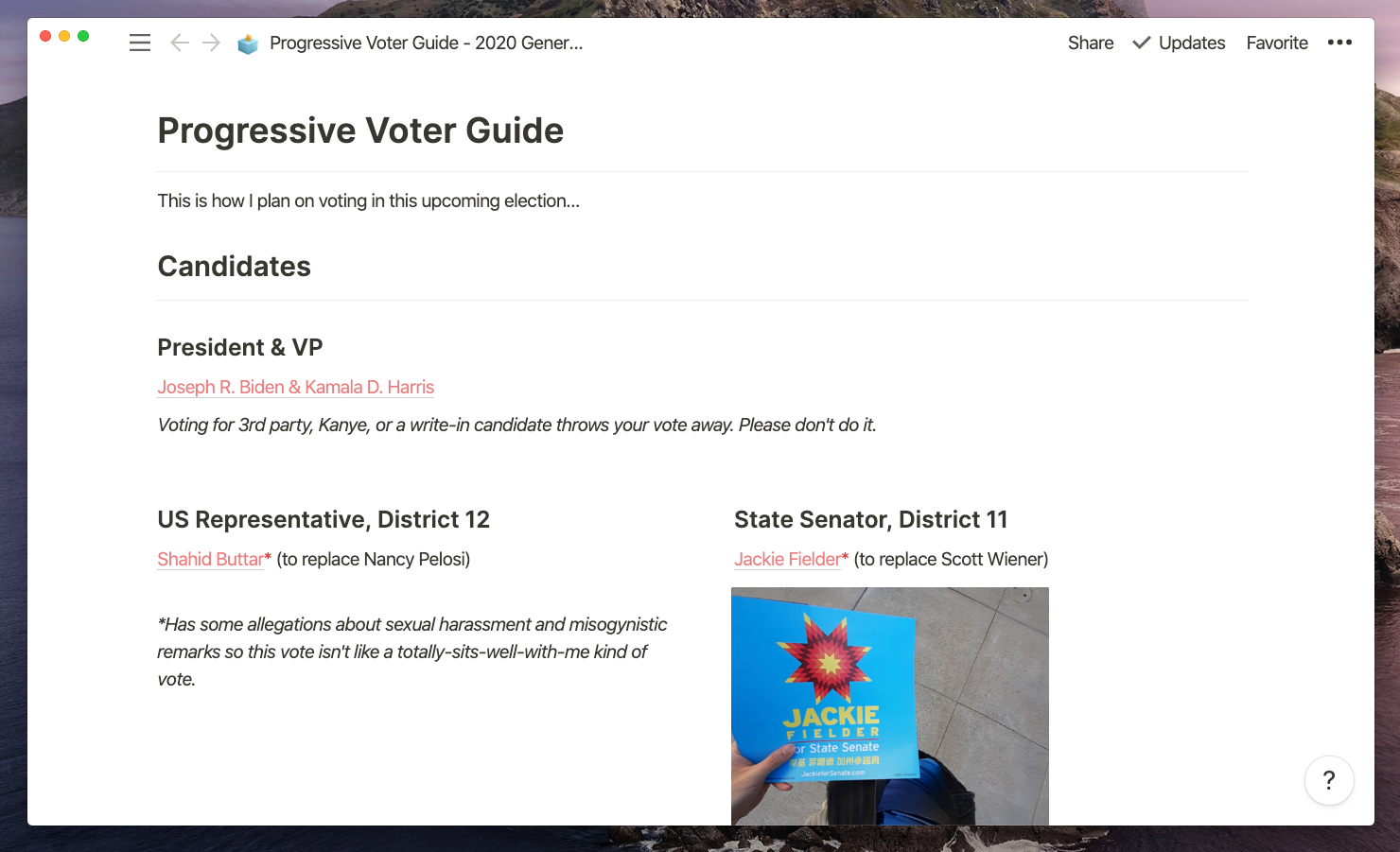 Progressive Voter Guide — California 2020 (San Francisco) by Pamela