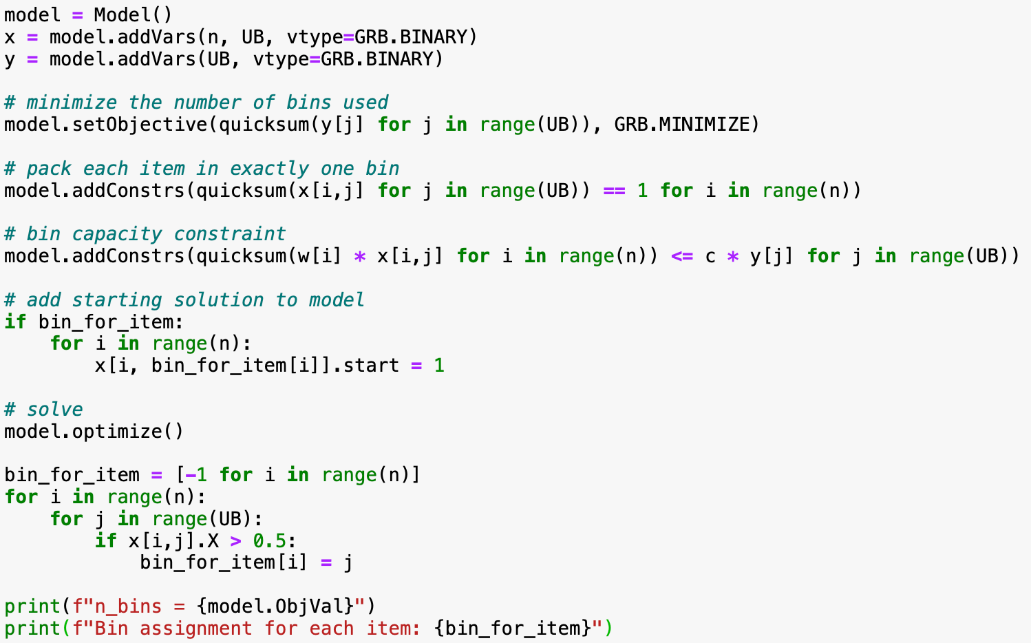 assignment problem gurobi