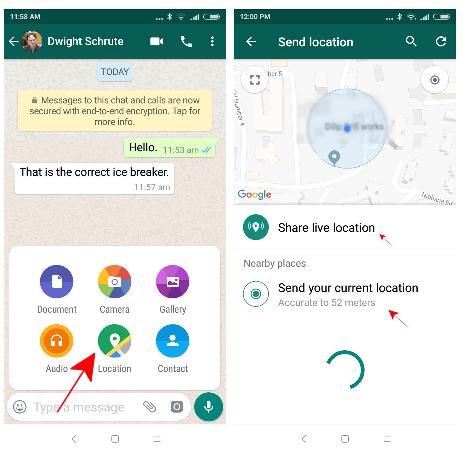 How do I send a location on WhatsApp on an android phone? by