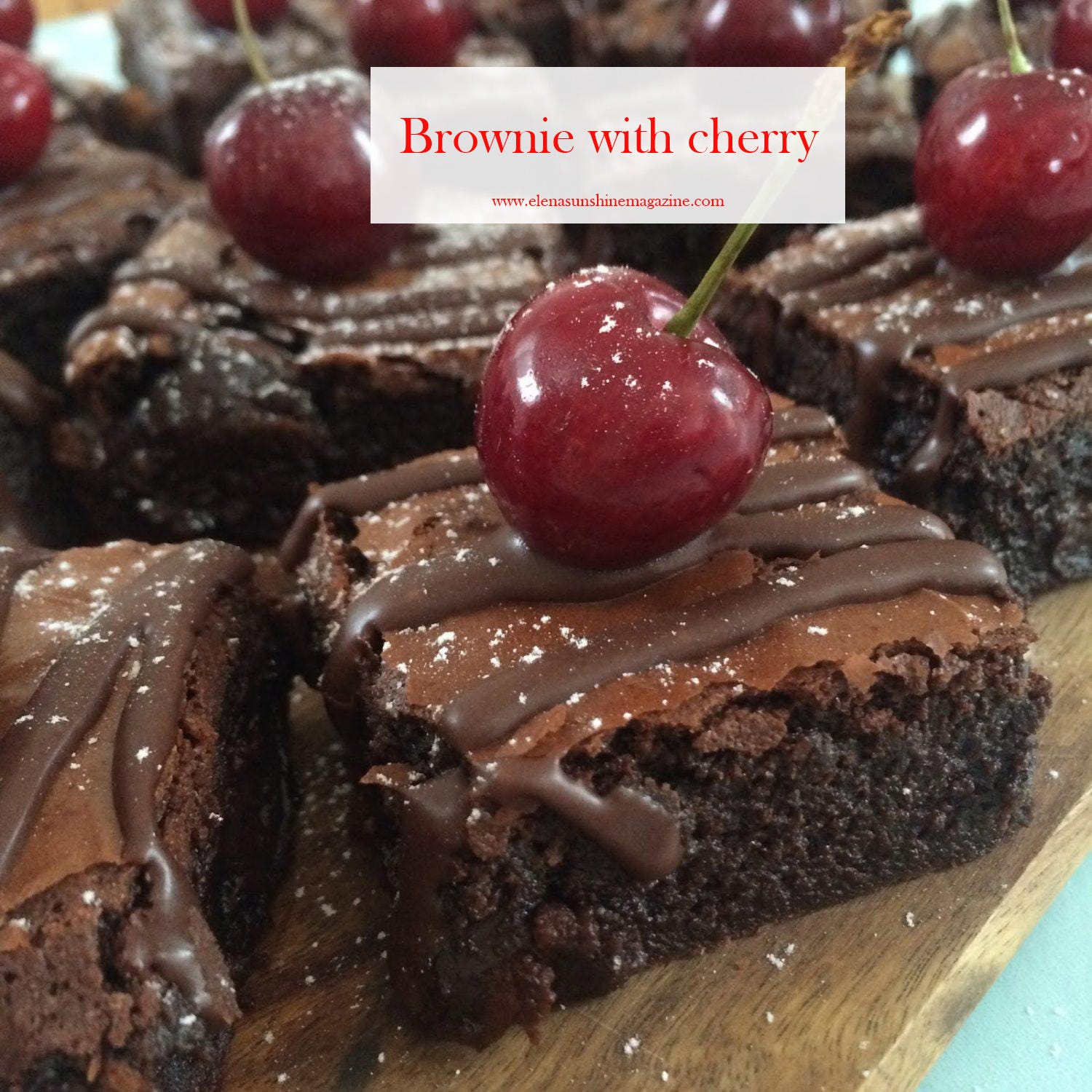 Brownie with cherry. Delicious, megachocolate brownie, and… by Elena
