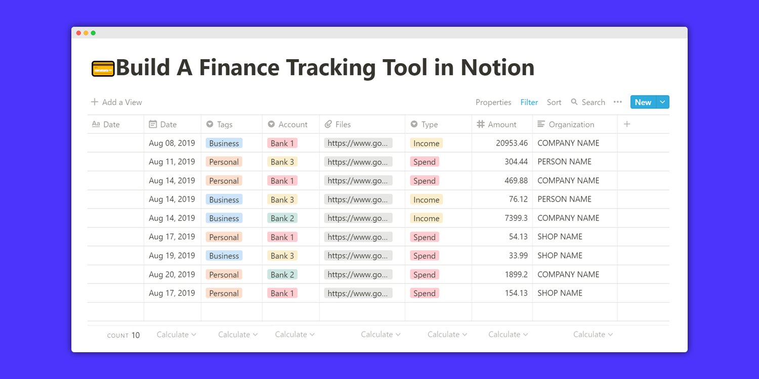 Notion Finance Tracker Template