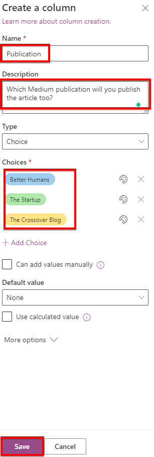 Microsoft Lists Add a column