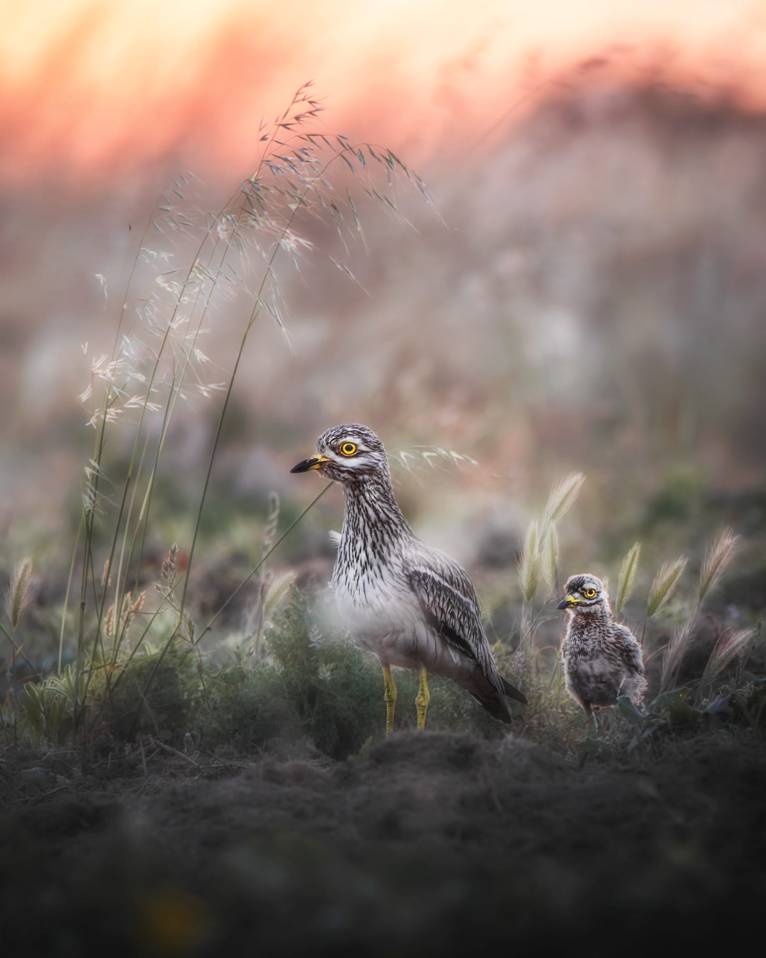 A close-up photo of stone curlews in Sardinia.