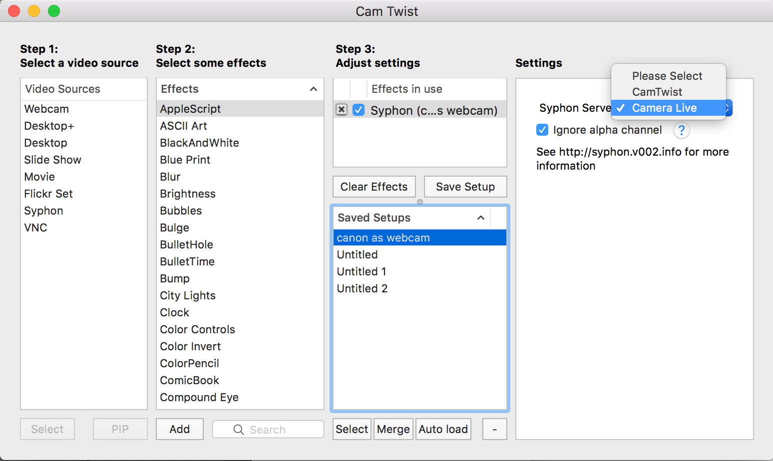 camtwist saved setups finder camtwist saved setups finder