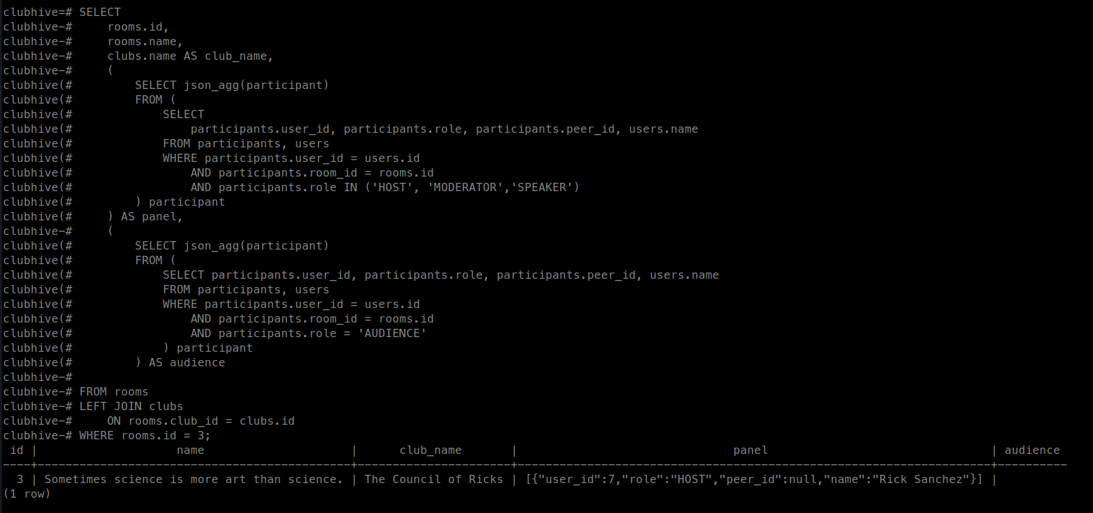 PSQL query and response