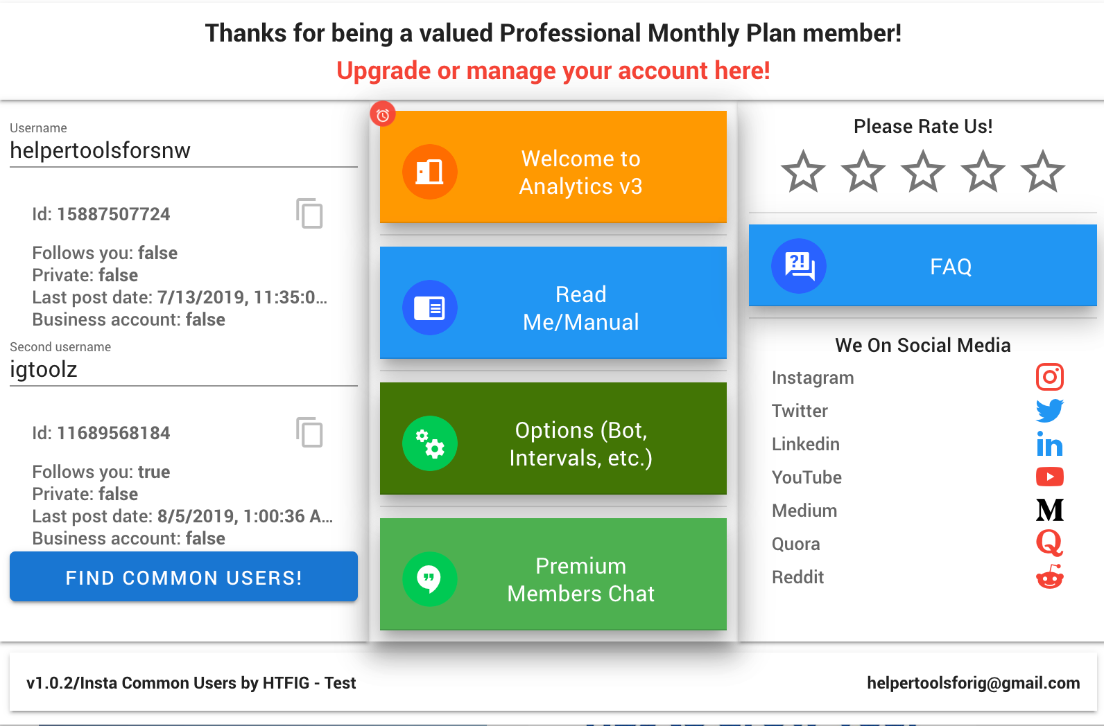 Find Common Users by Helper Tools For Instagram Google Chrome Extension