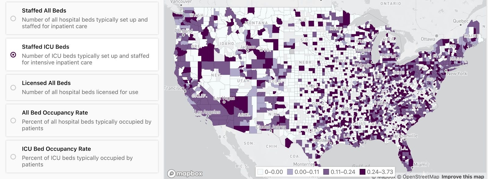 US hospitals’ bed capacity for COVID19 patients by COVID Care Map