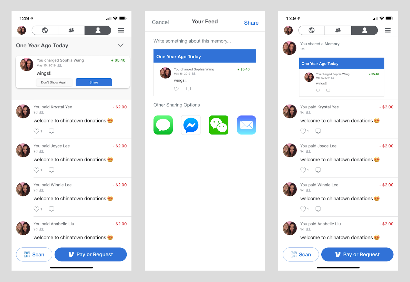 Venmo — A Redesign Supporting User Reminiscence | by Samantha Chu | Medium