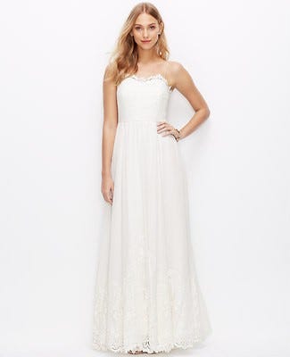 Ann Taylor Lace Georgette Spaghetti Strap Gown Wedding Dress