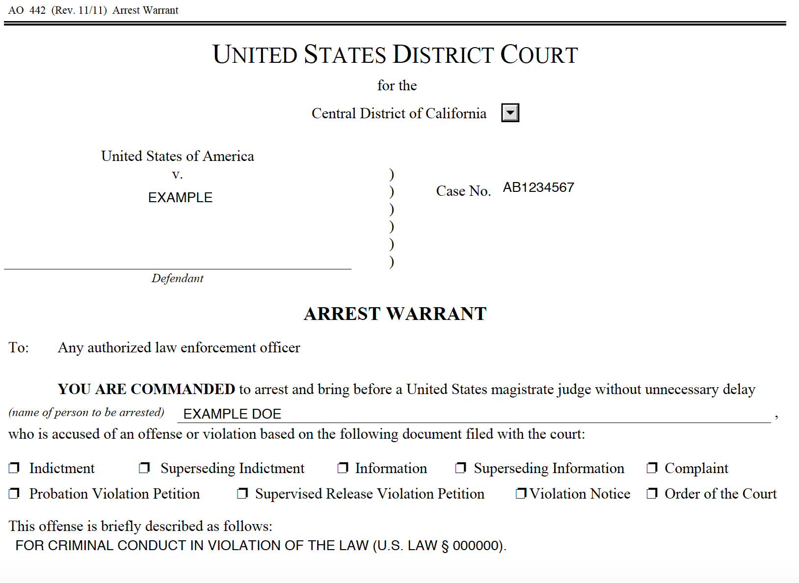 Federal Bench Warrant