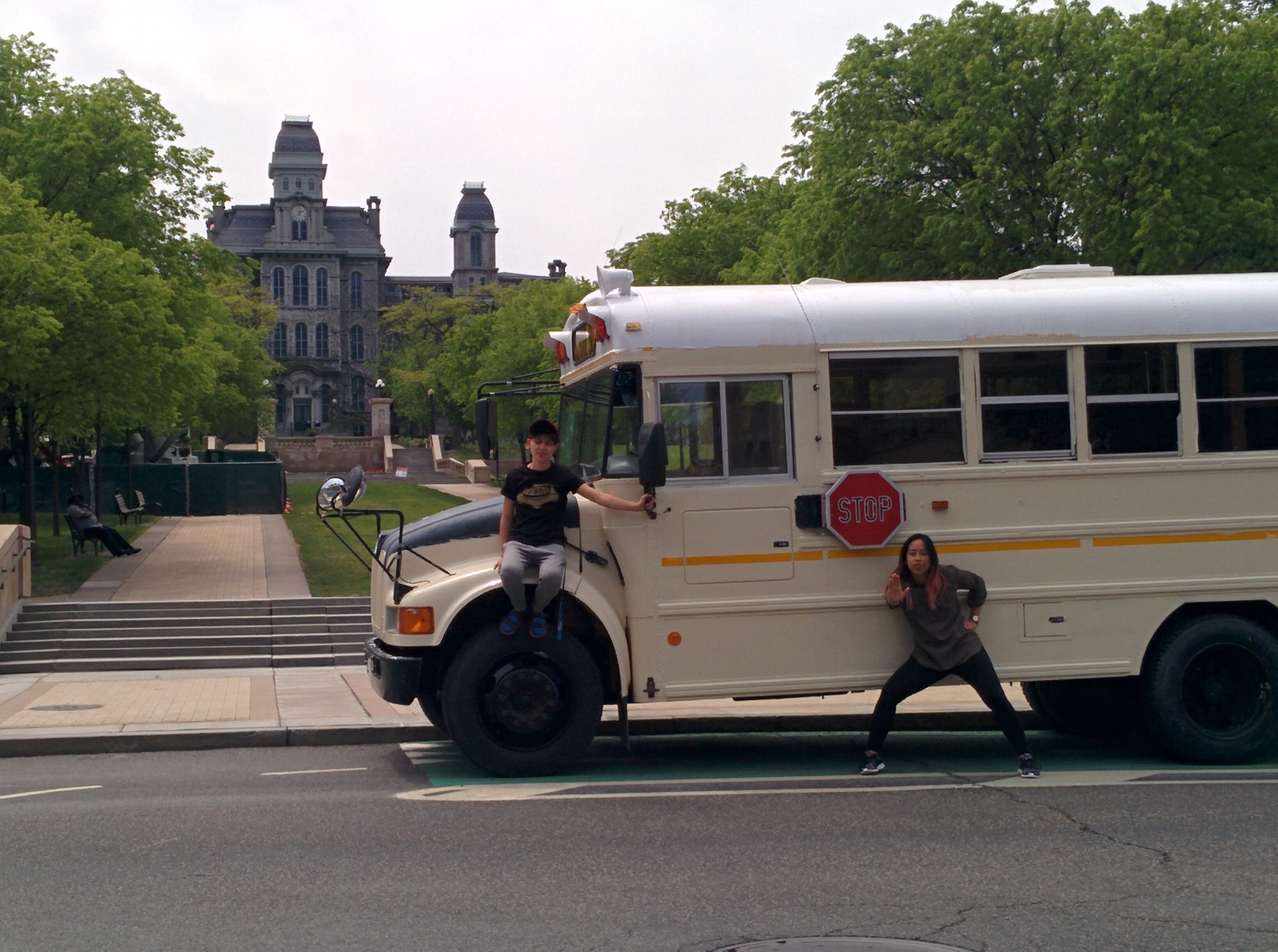 bus parked in front of the Hall of Languages