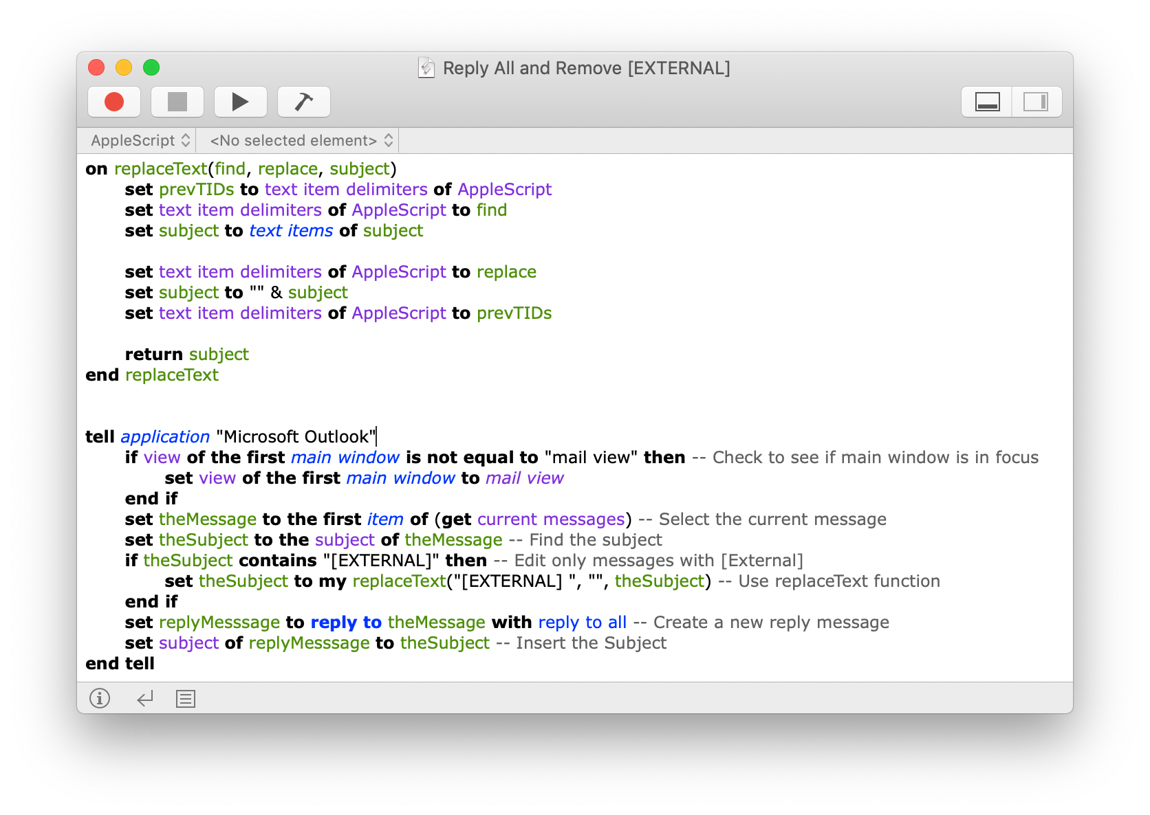 Outlook for mac 2016 set applescript to runes