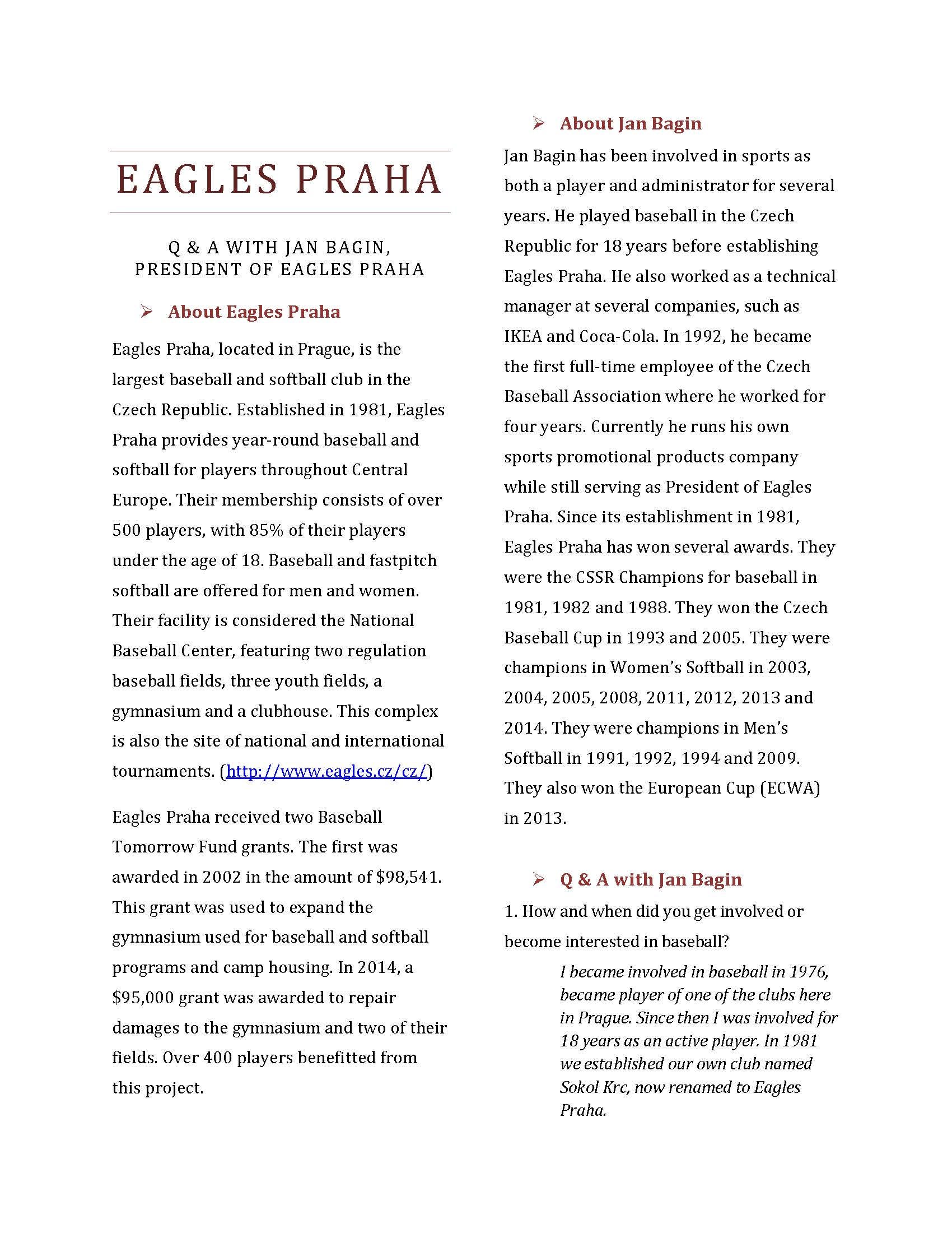 Eagles Praha. From the Grant Recipient Archives | by Baseball Tomorrow Fund  | Medium